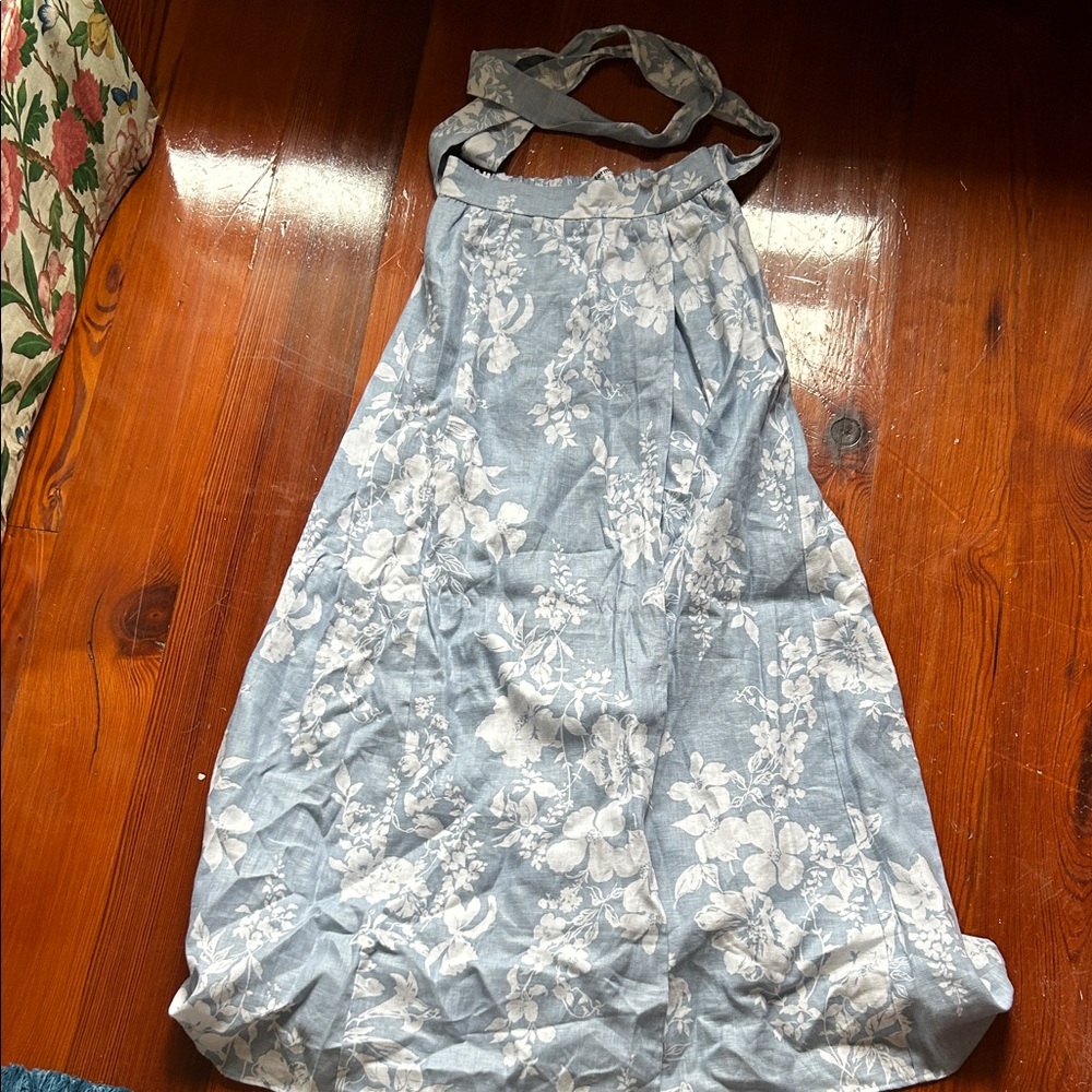 Reformation Light Blue and White Floral Halter Dress